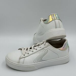 Skechers Girls Size 13.5 Kids White Iridescent Classic Low Top Sneakers Casual